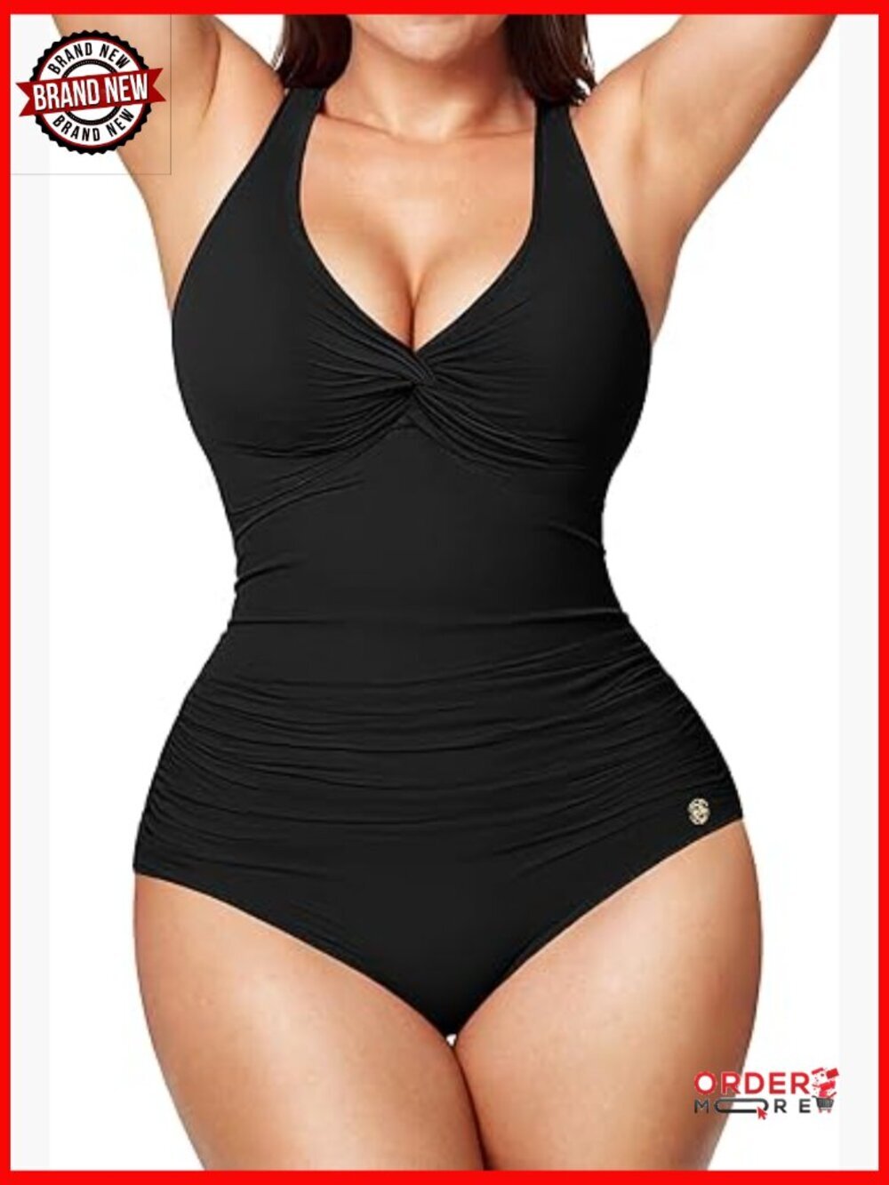 Tummy Control Shapewear Swimsuit One Piece Twist Front Ruched Swimwear